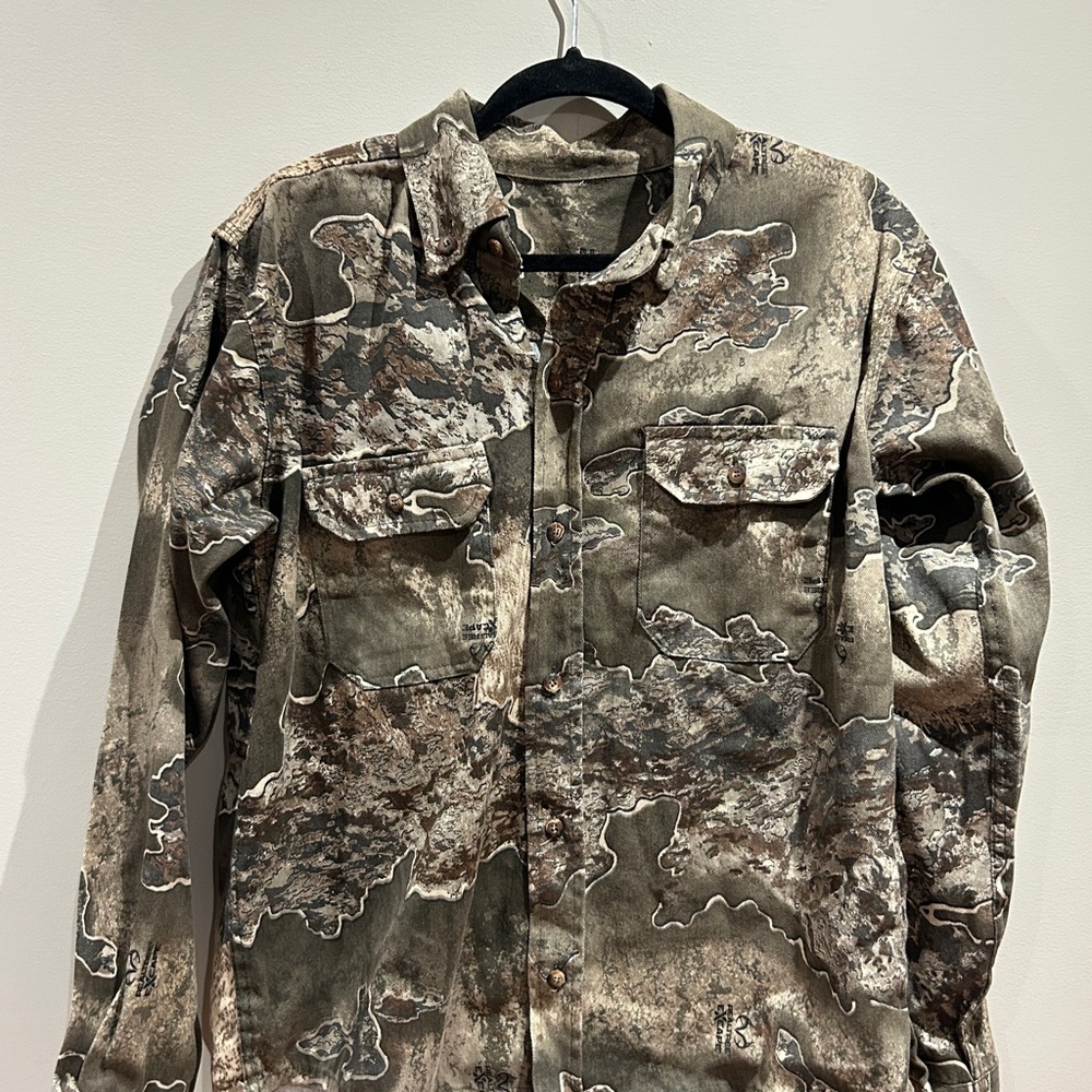Realtree Camo Lightweight Shirt Jacket Brown Gray Men’s Medium Button Front
